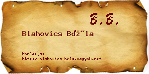 Blahovics Béla névjegykártya